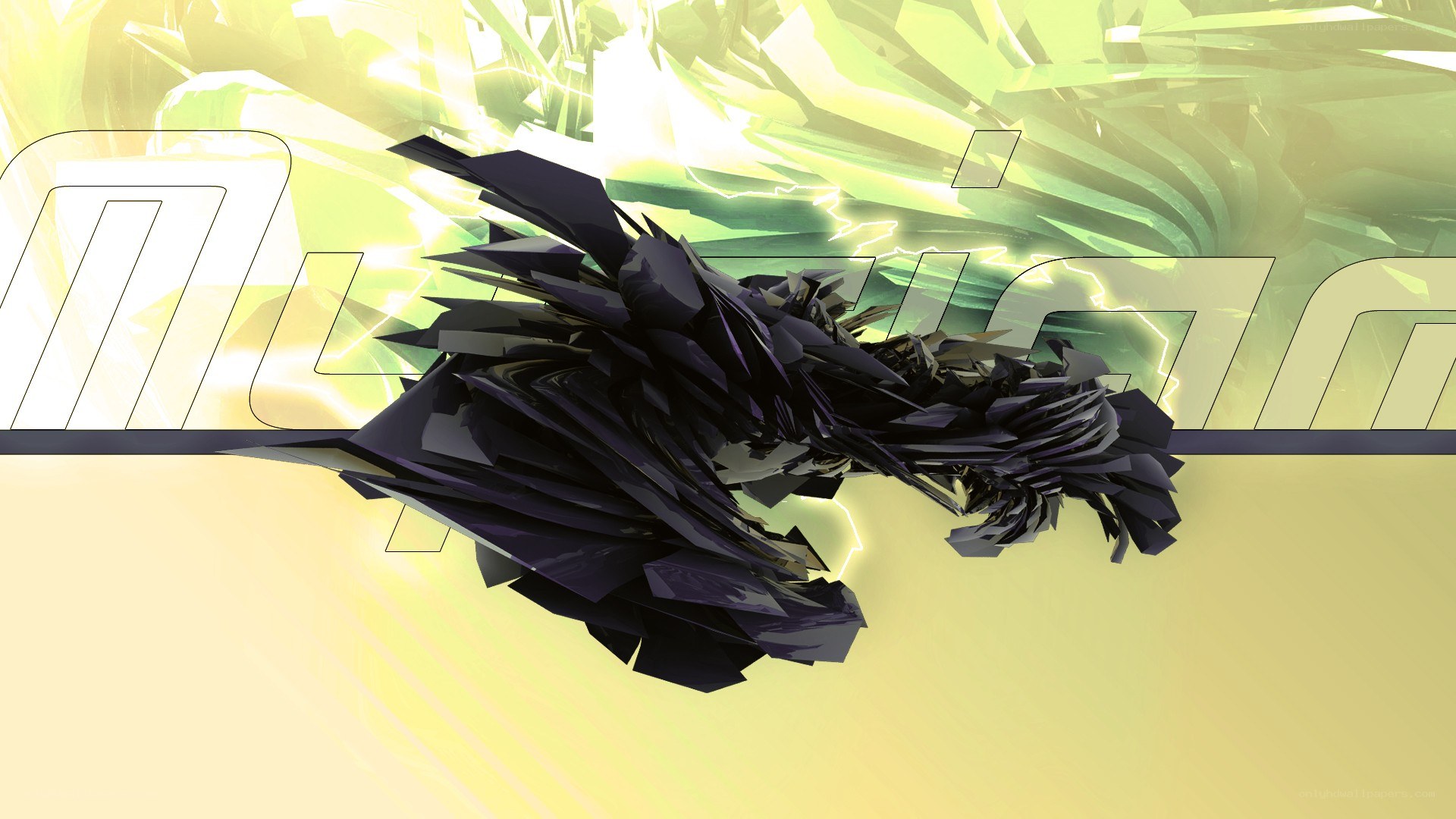 abstract black form with green energy