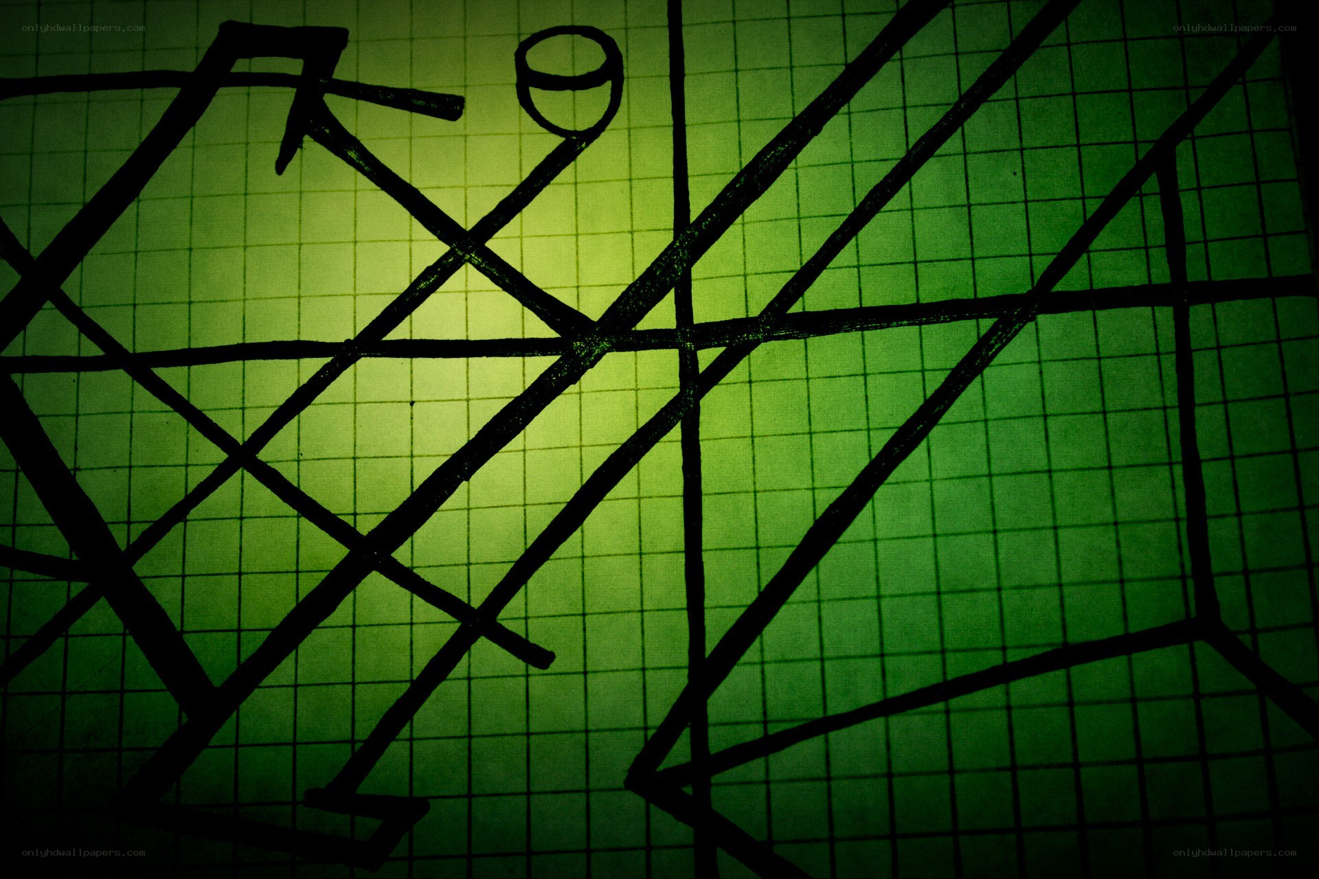 abstract black lines on green grid