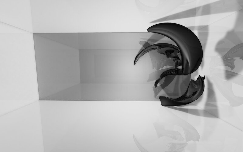 abstract black sculpture in white room