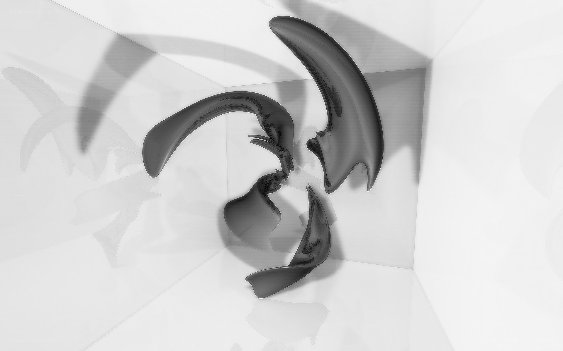 Abstract black sculpture in white space
