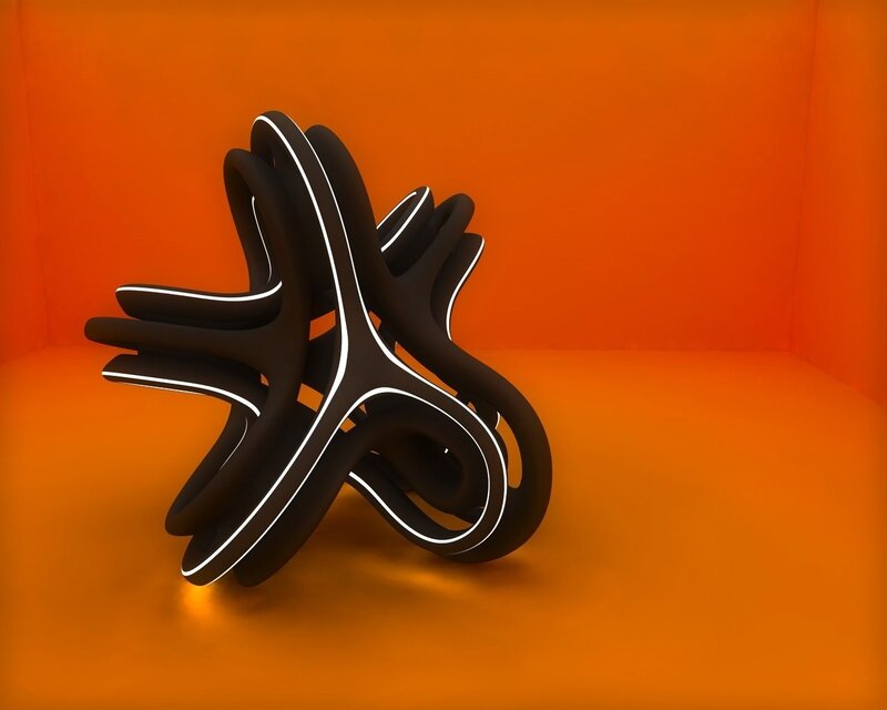 abstract black sculpture on orange
