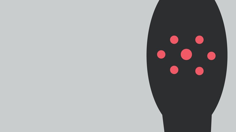 abstract black shape with red dots