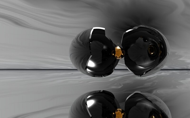 abstract black spheres with gold core