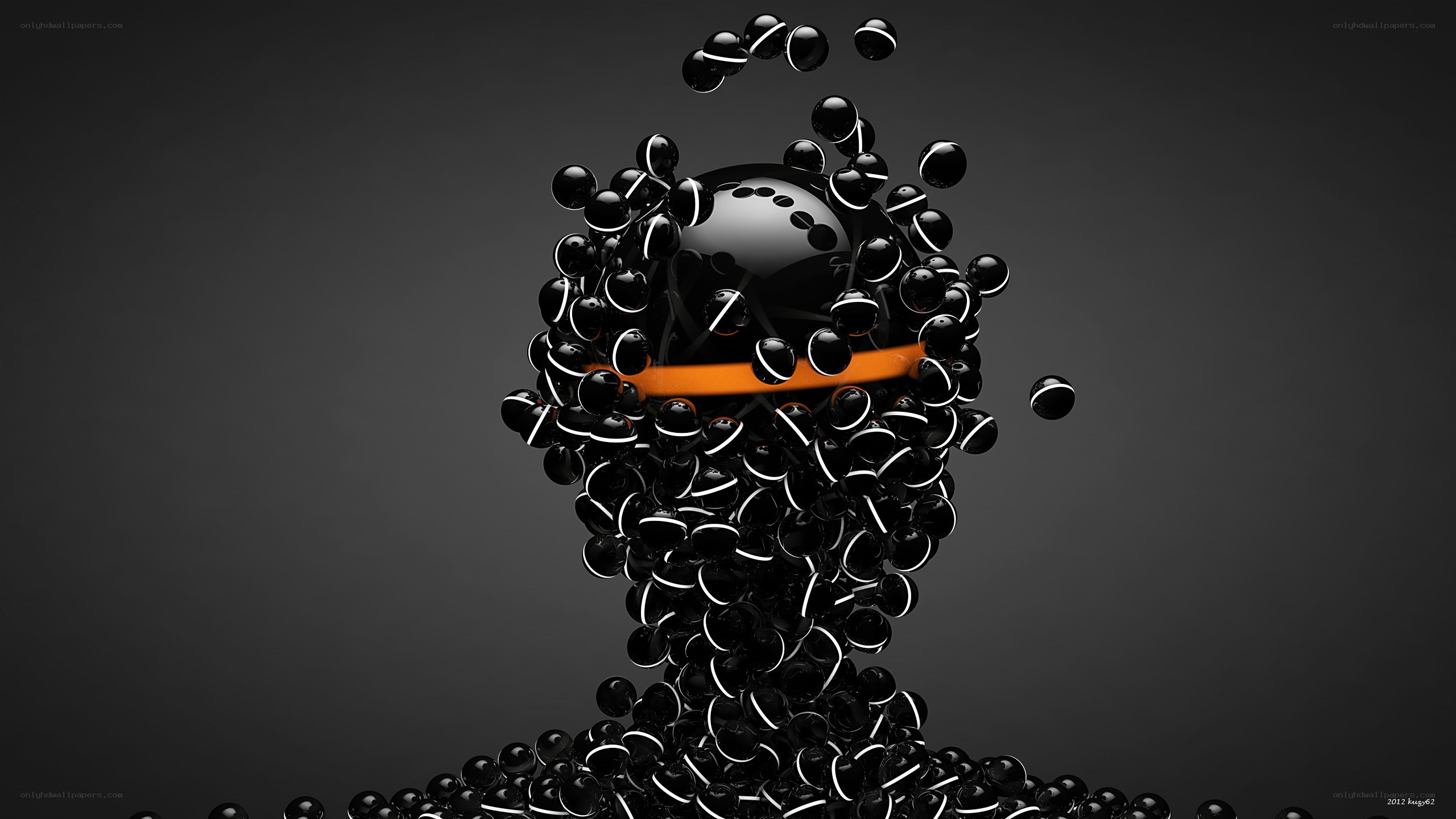 abstract black spheres with orange band