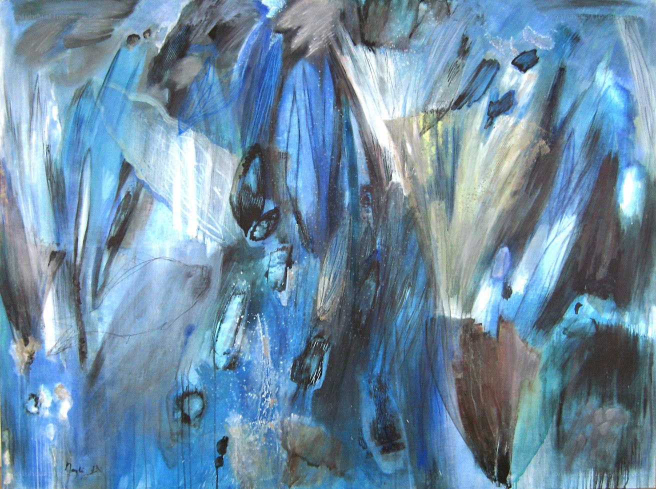 Abstract blue and brown brushstrokes