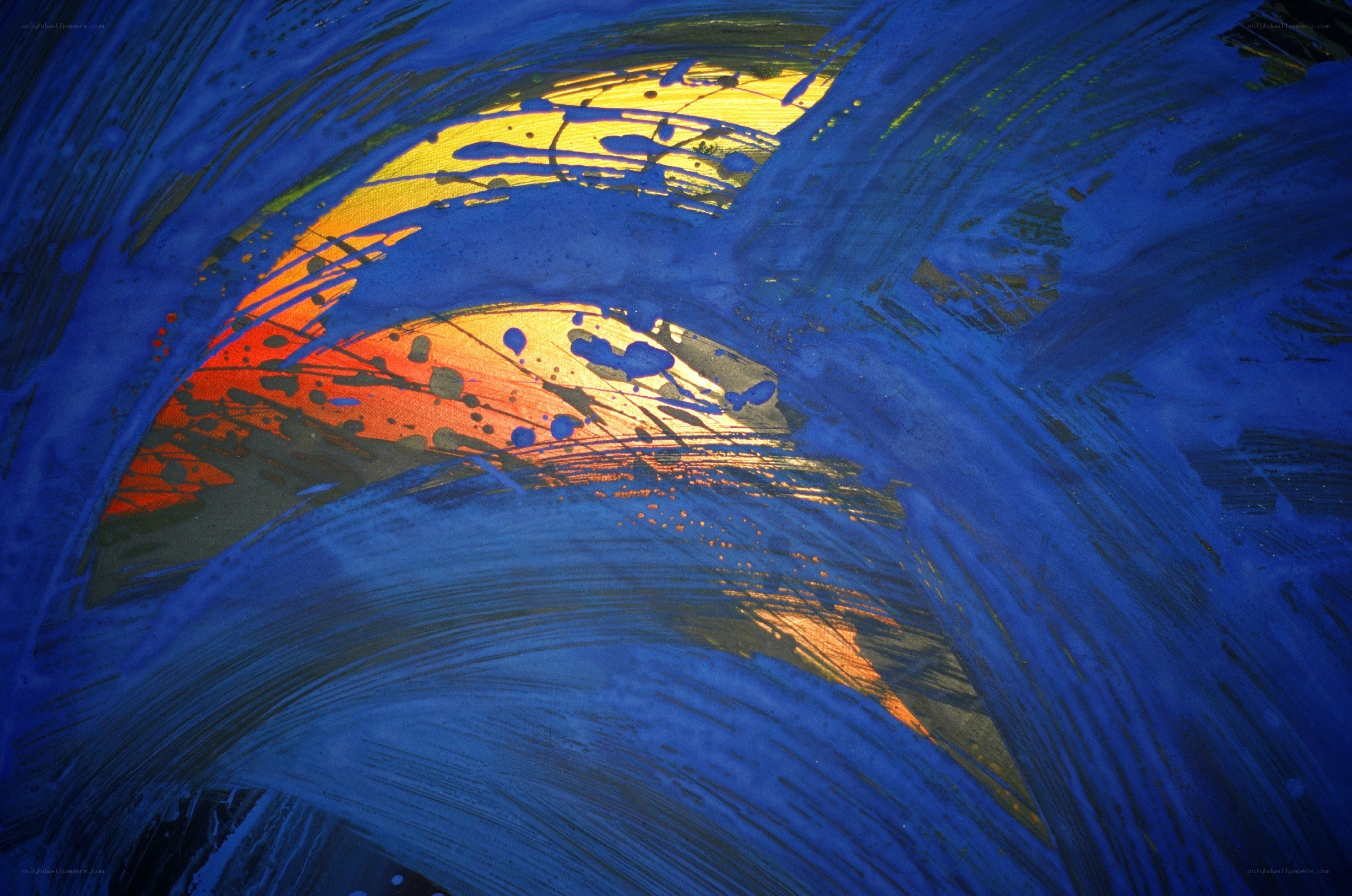 Abstract blue and gold brushstrokes