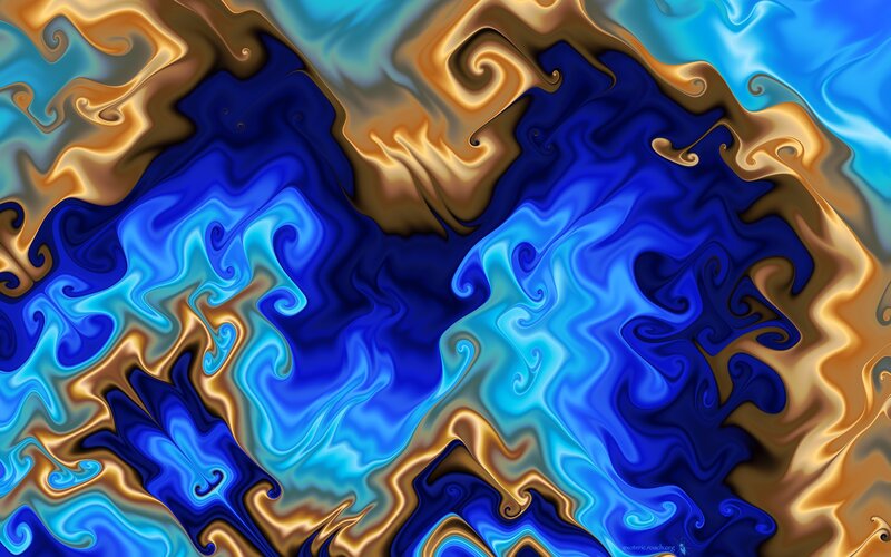 Abstract blue and gold swirls