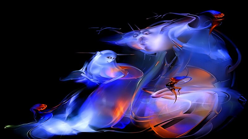 Abstract blue and orange figures