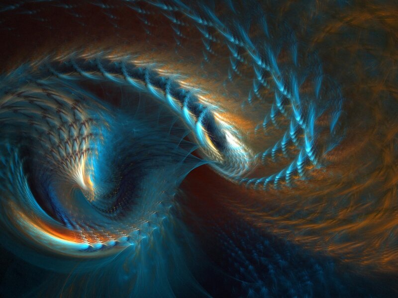 Abstract blue and orange fractal swirl