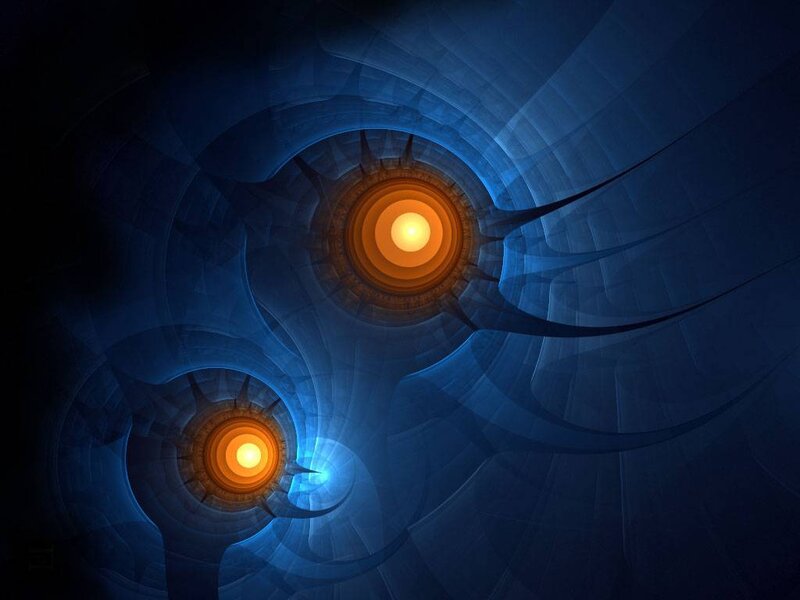 Abstract blue and orange fractal tunnel