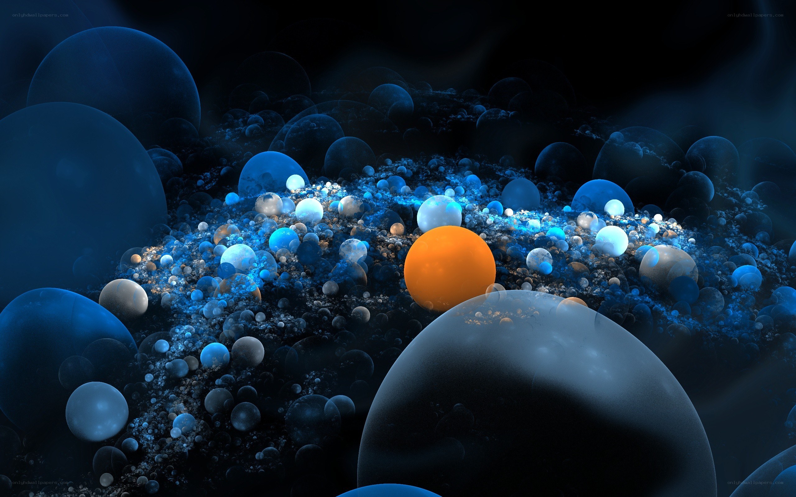 Abstract blue and orange spheres