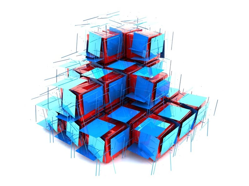 abstract blue and red cube structure