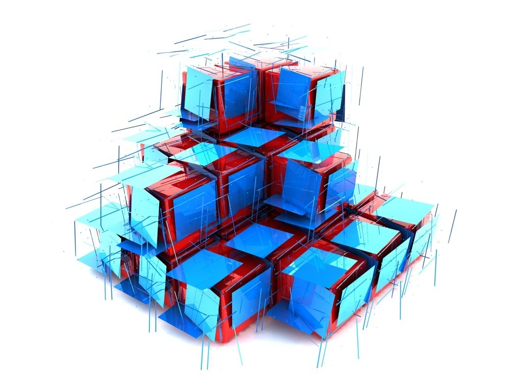 abstract blue and red cube structure