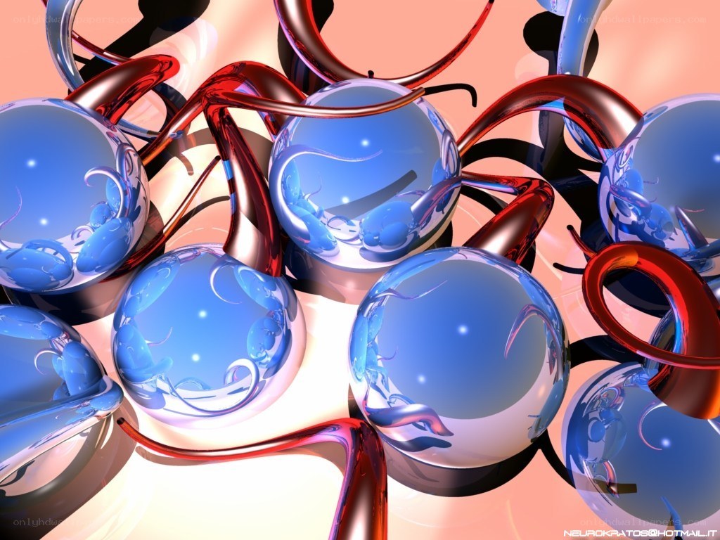 Abstract blue and red spheres