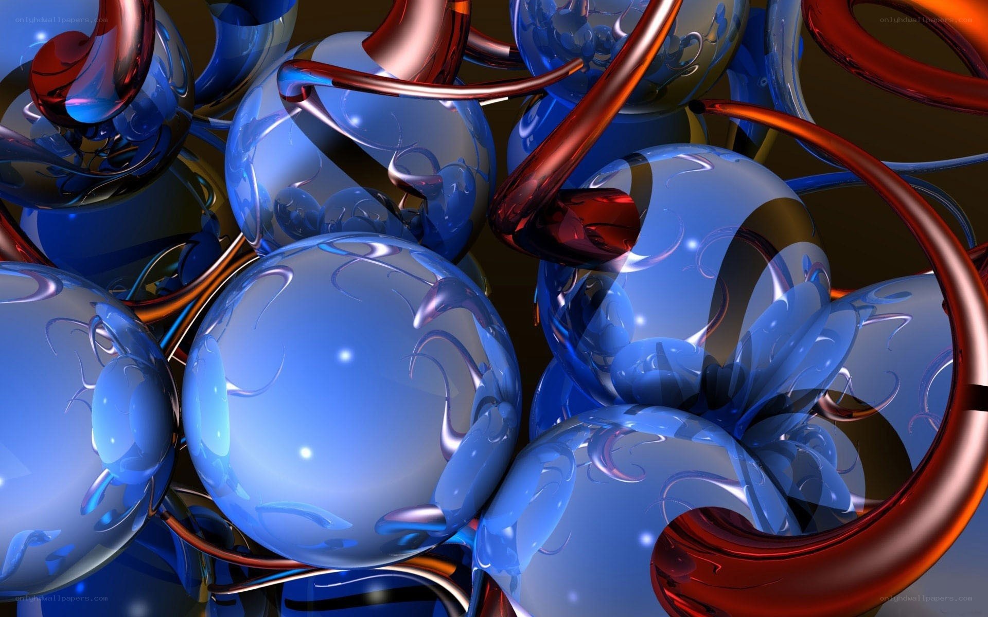Abstract blue and red spheres