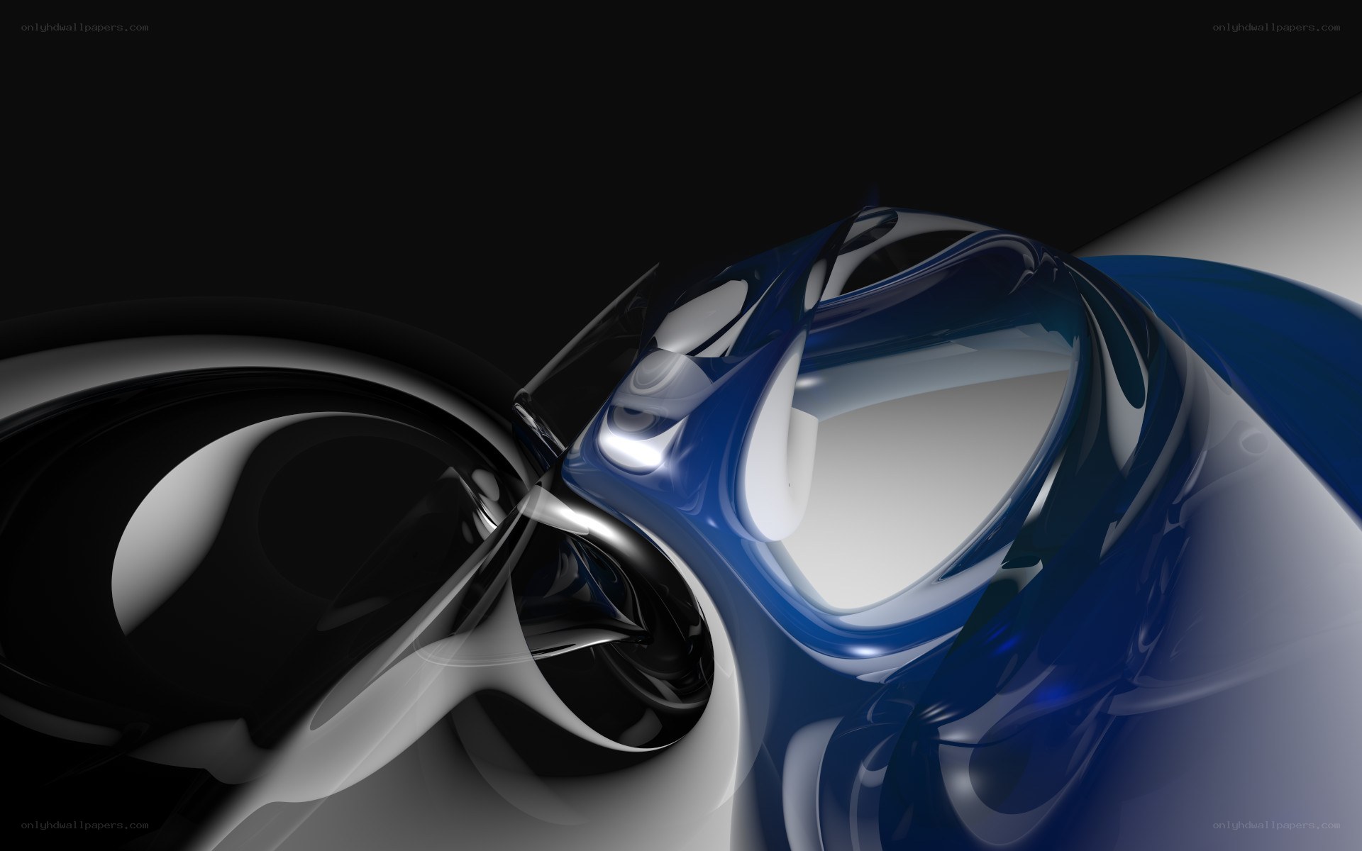 Abstract blue and silver liquid shapes