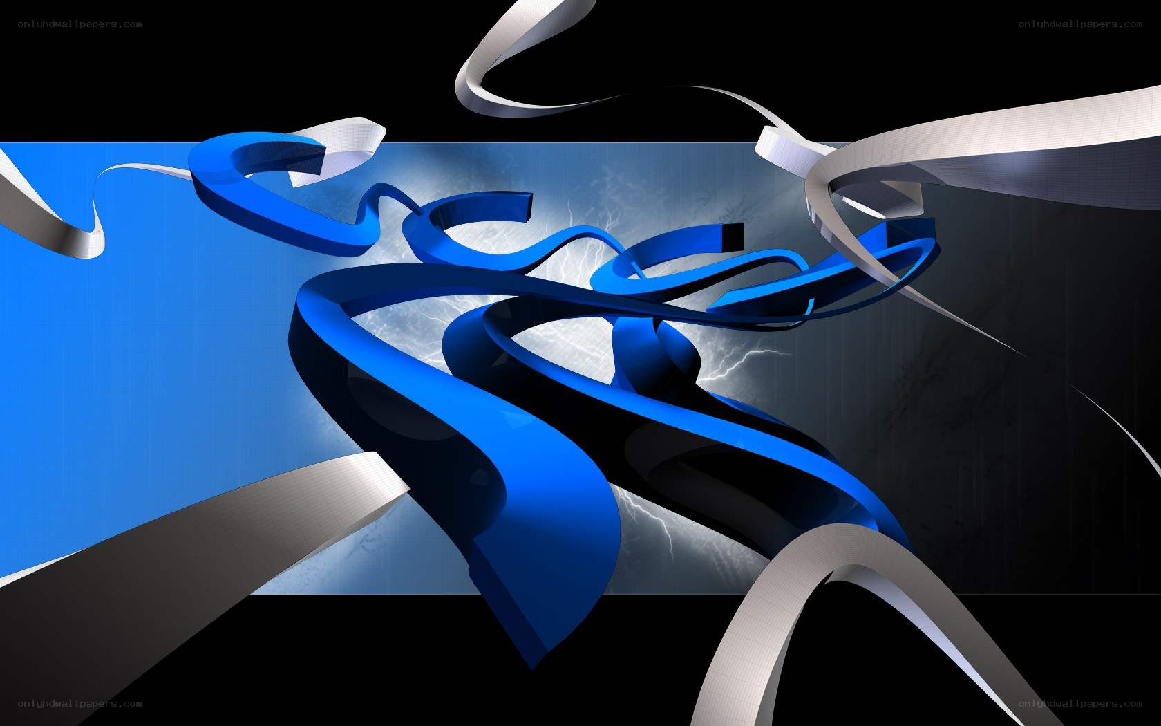 Abstract blue and silver ribbons