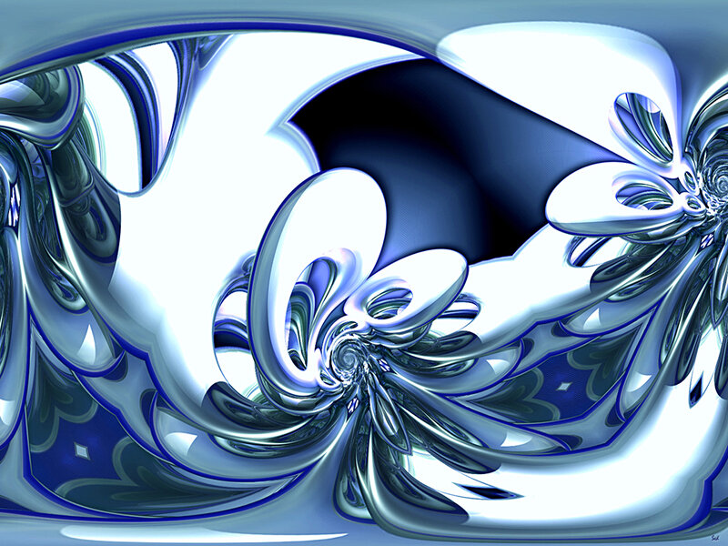 Abstract blue and white fractal swirl