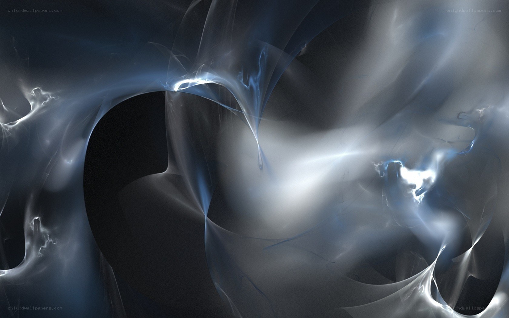 Abstract blue and white light swirls