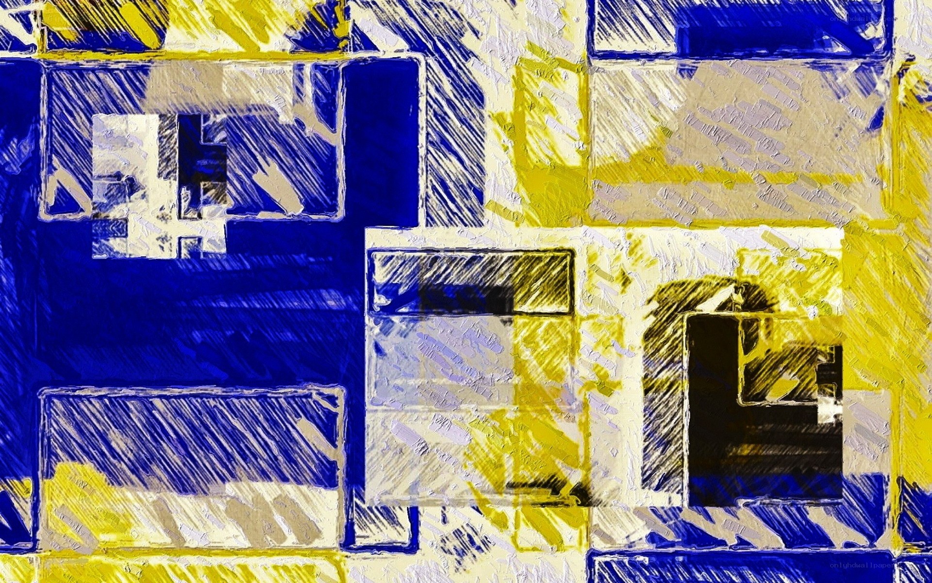Abstract blue and yellow art