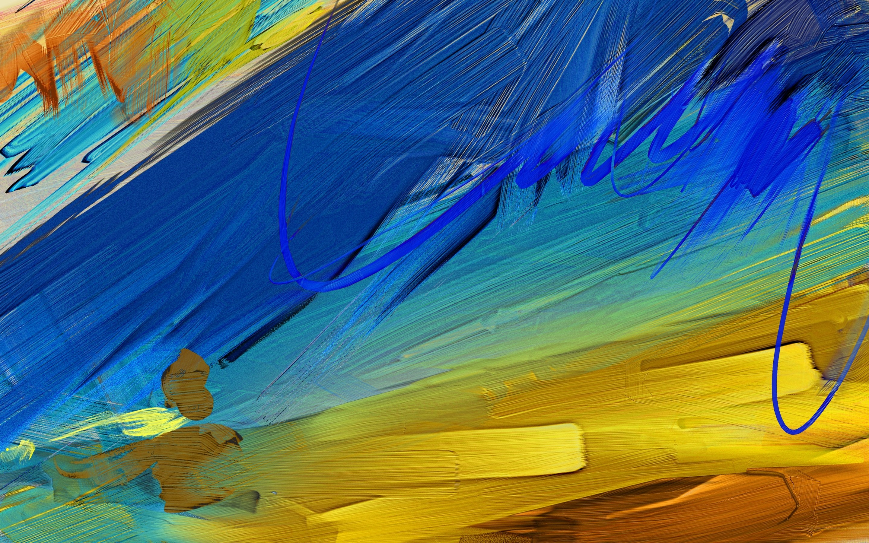 Abstract blue and yellow brushstrokes