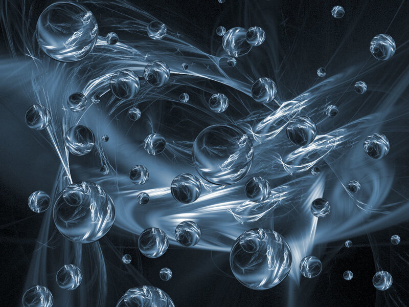 Abstract blue bubbles and light
