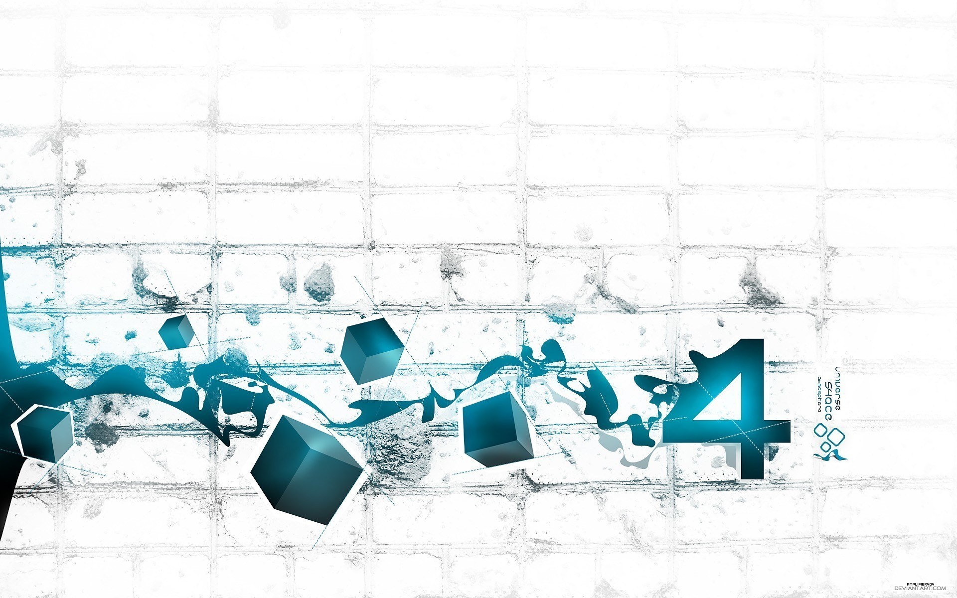 abstract blue cubes and number four
