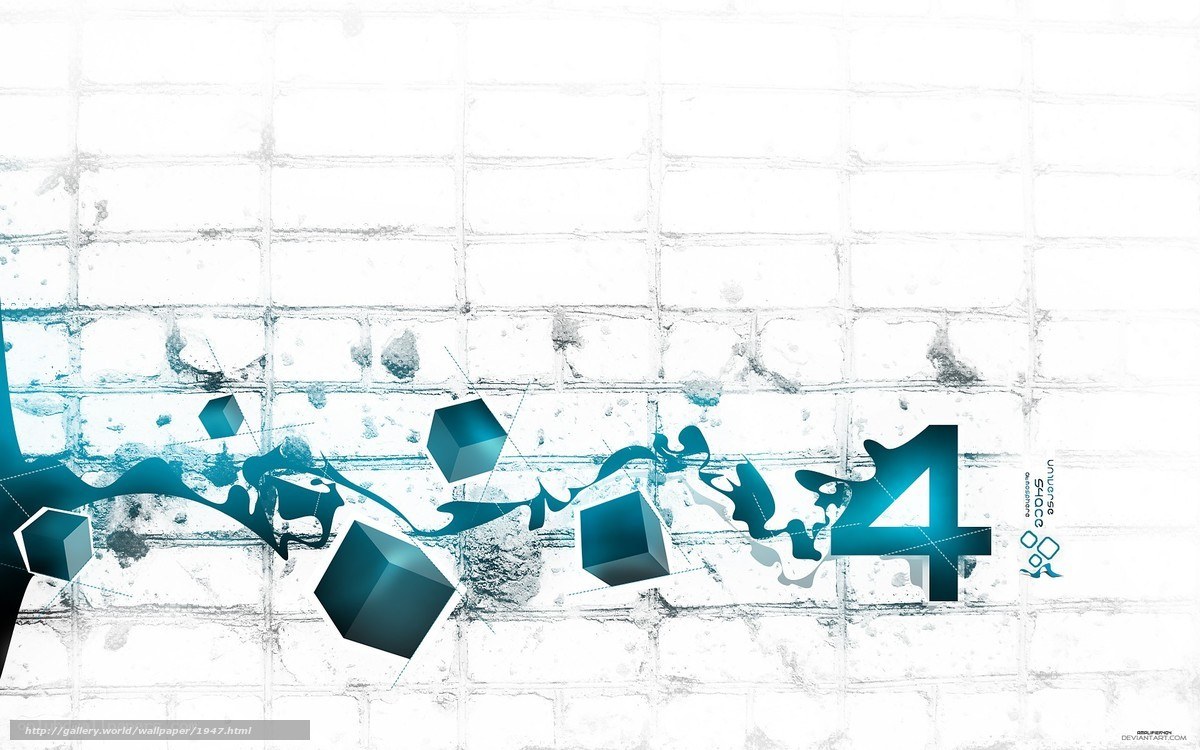 abstract blue cubes and number four