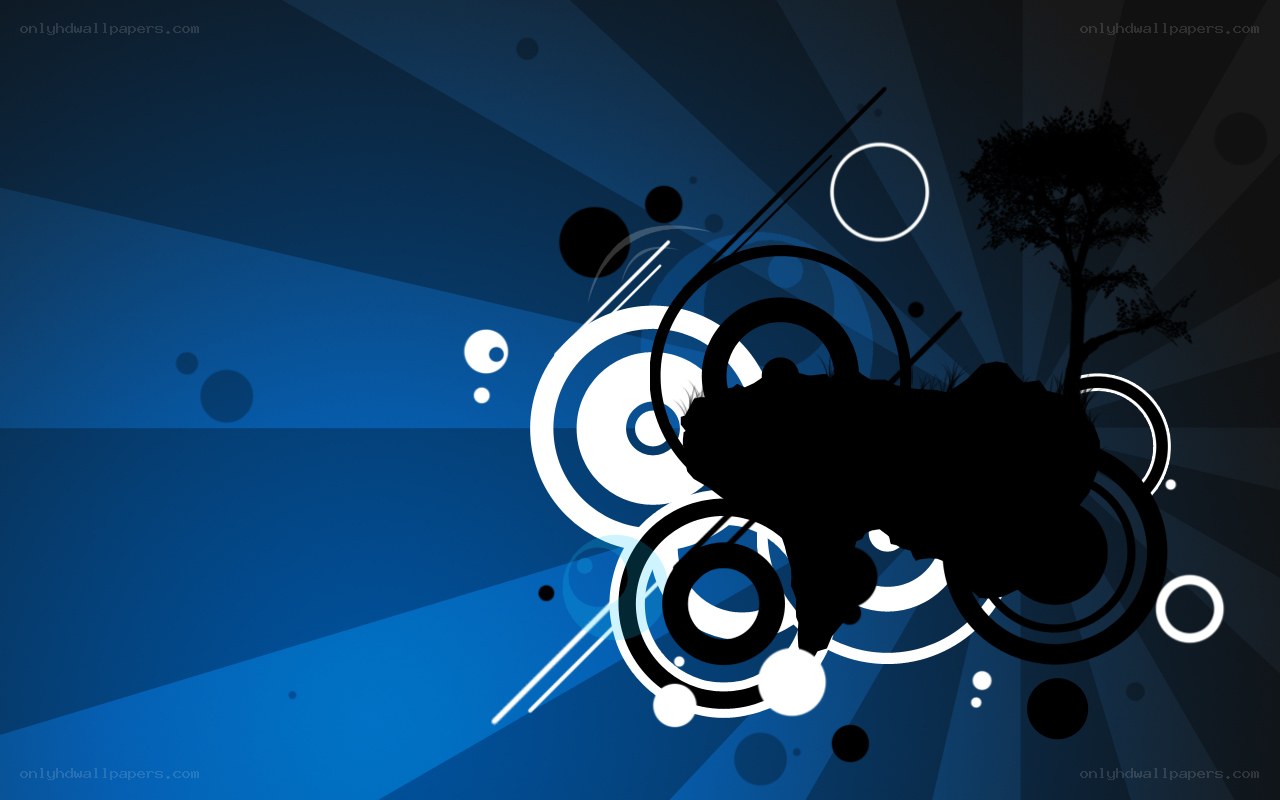 abstract blue design with tree silhouette