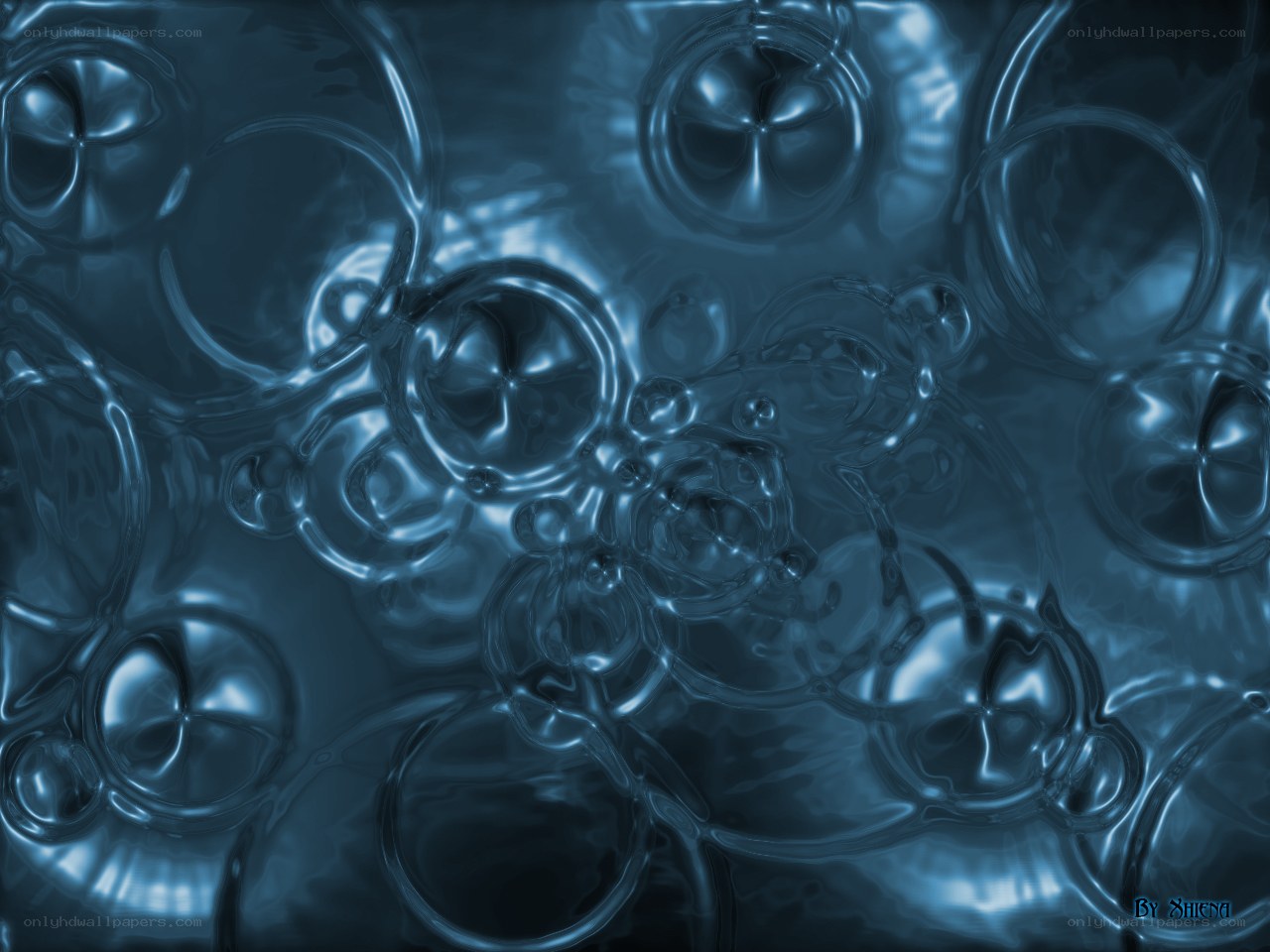 Abstract blue liquid bubbles