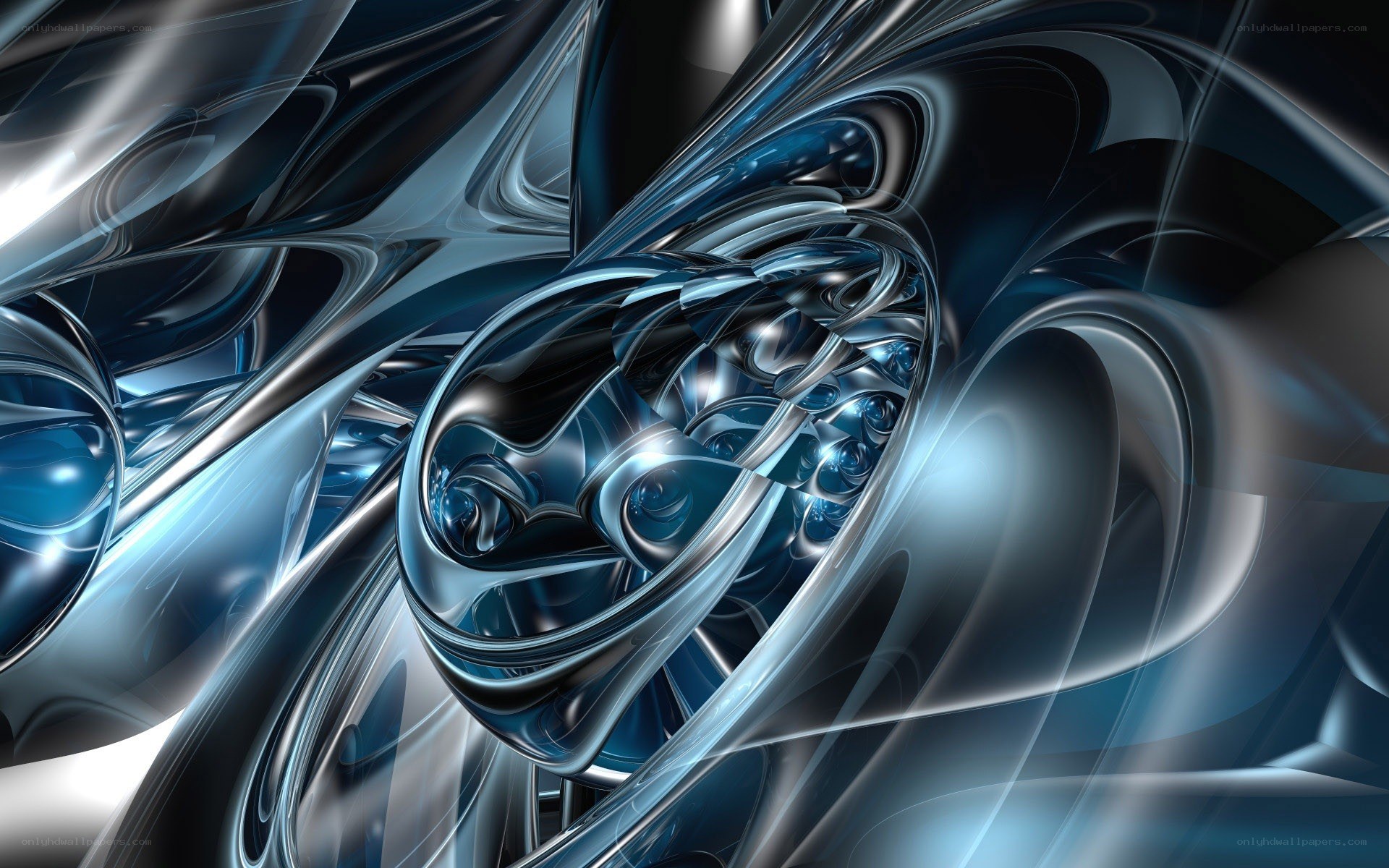 Abstract blue metallic swirls