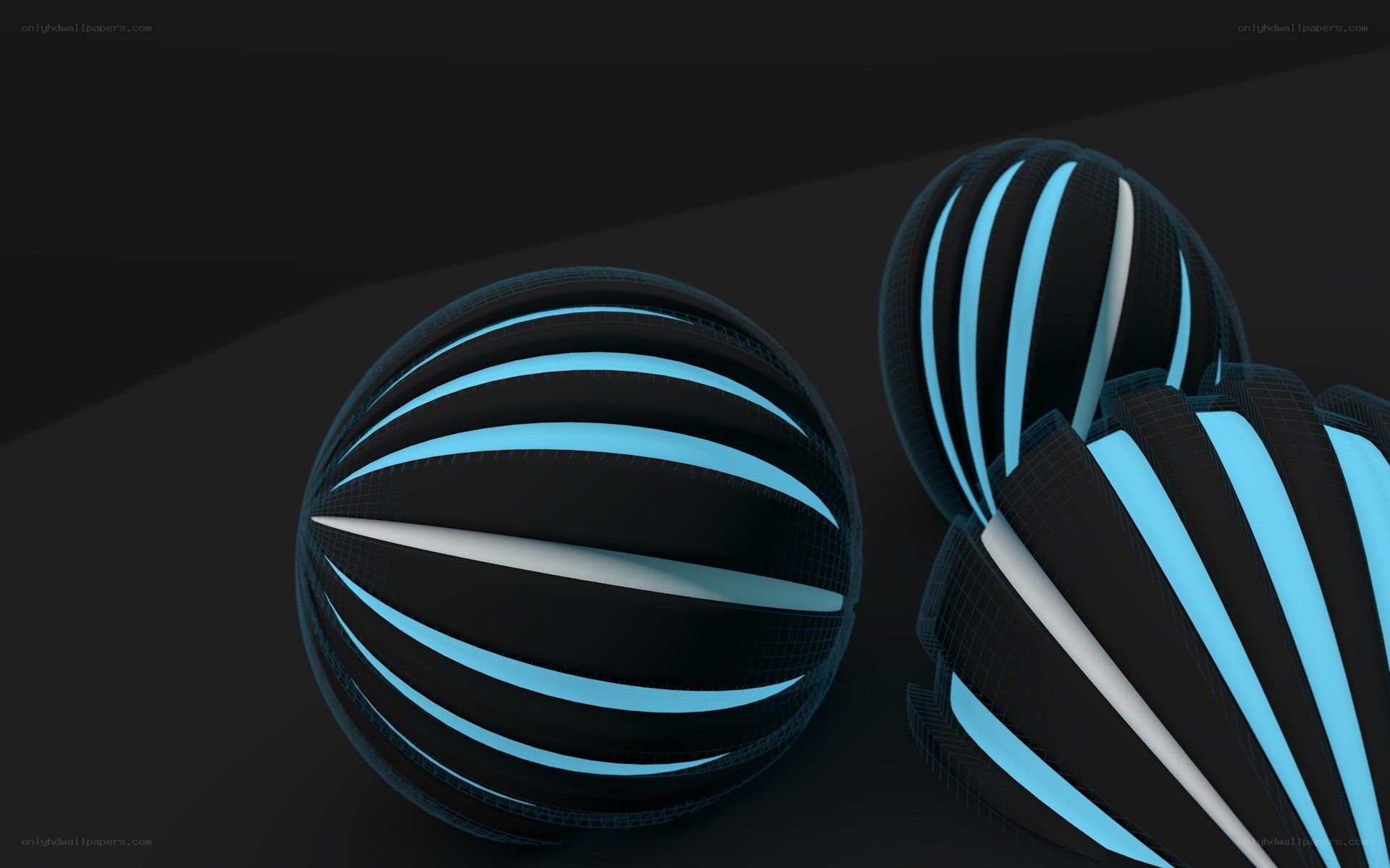 abstract blue striped spheres