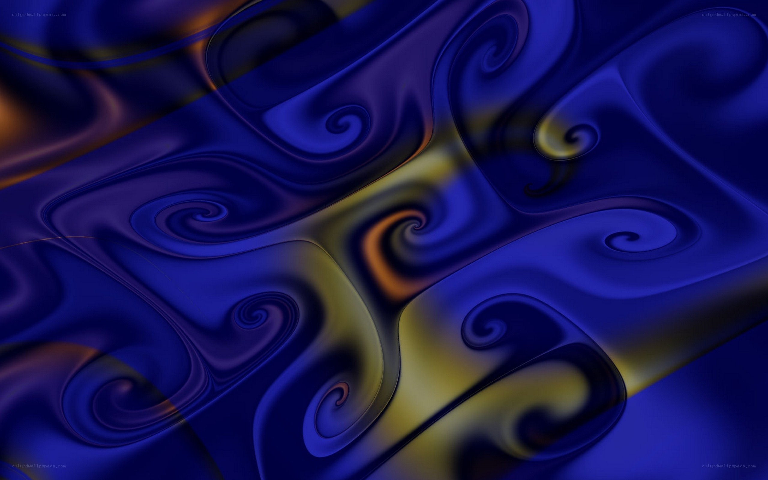 Abstract blue swirls with gold accents