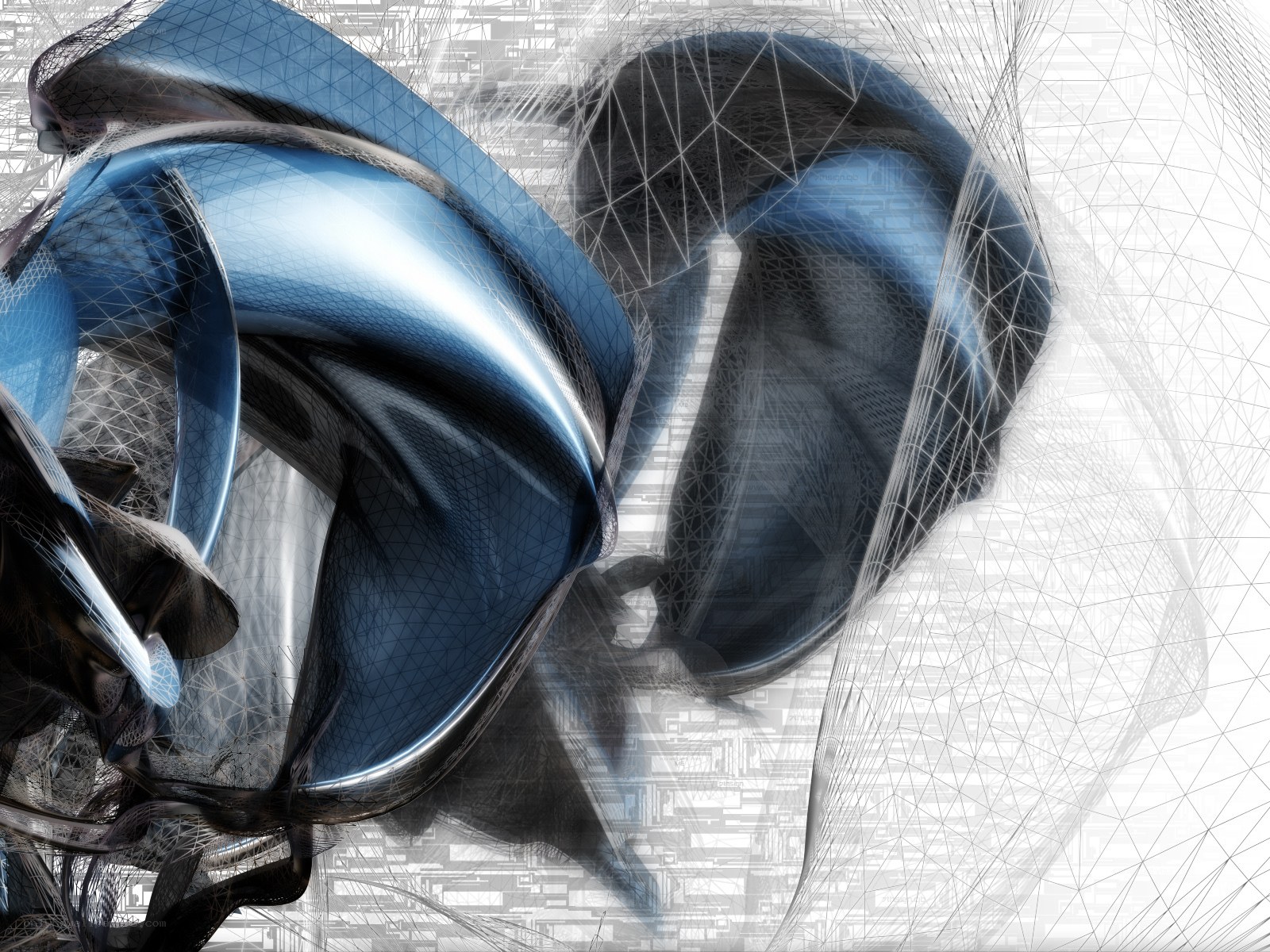 Abstract blue wireframe sculpture