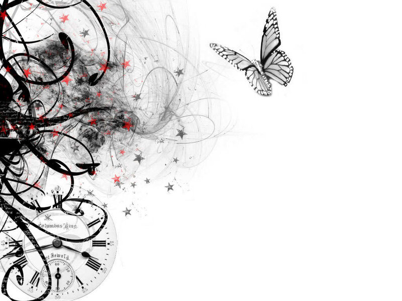 abstract butterfly and clock art