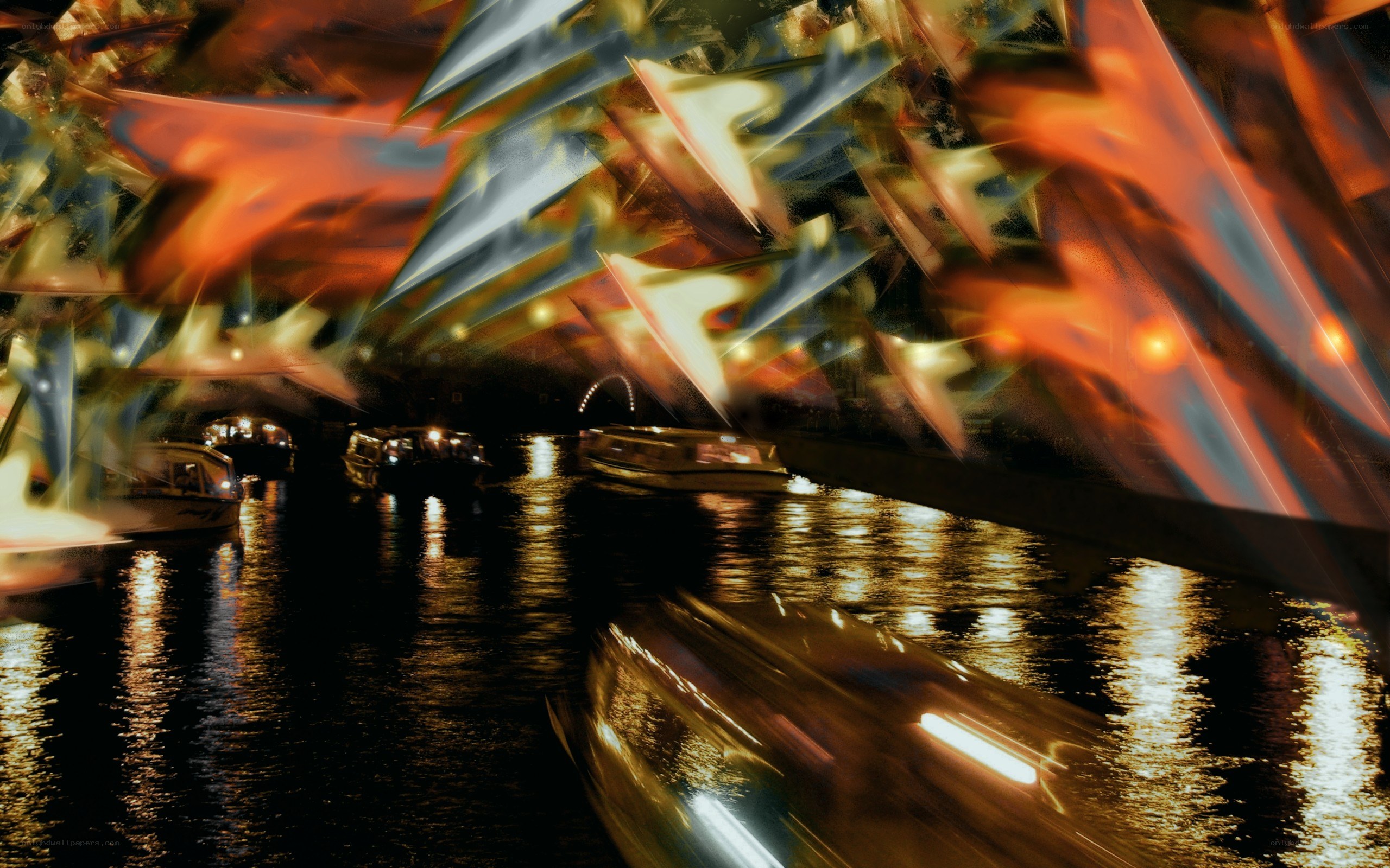 Abstract canal lights at night