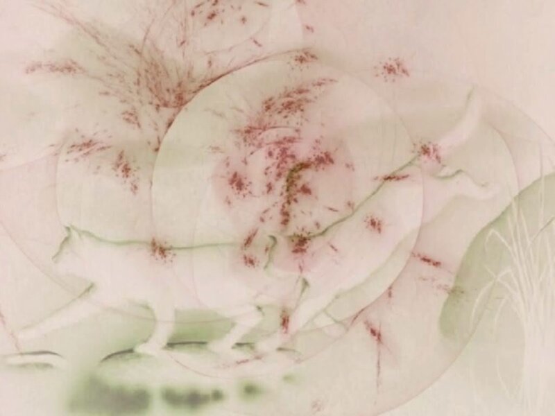 abstract cat art with red speckles