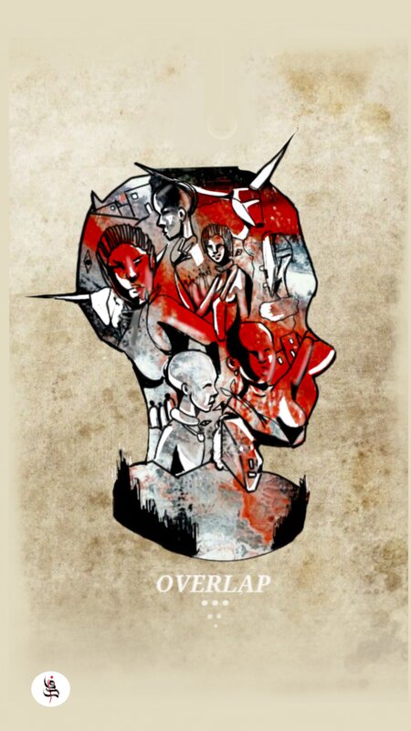 Abstract Character Collage — Red