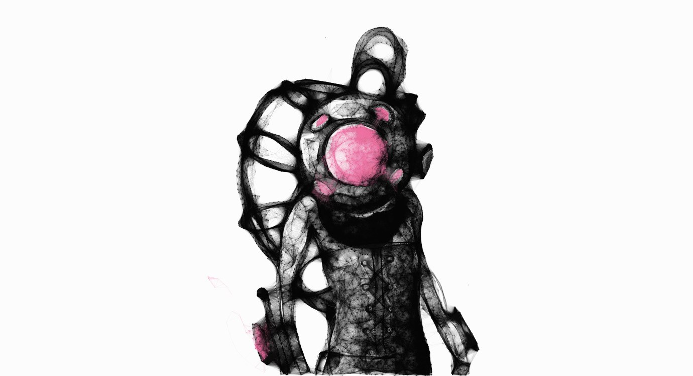 abstract character with pink eyes