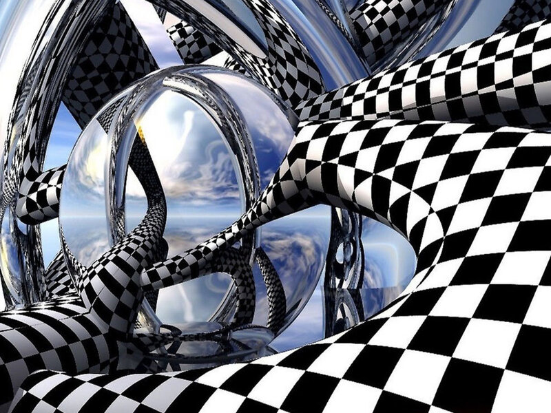 abstract checkered sphere sculpture