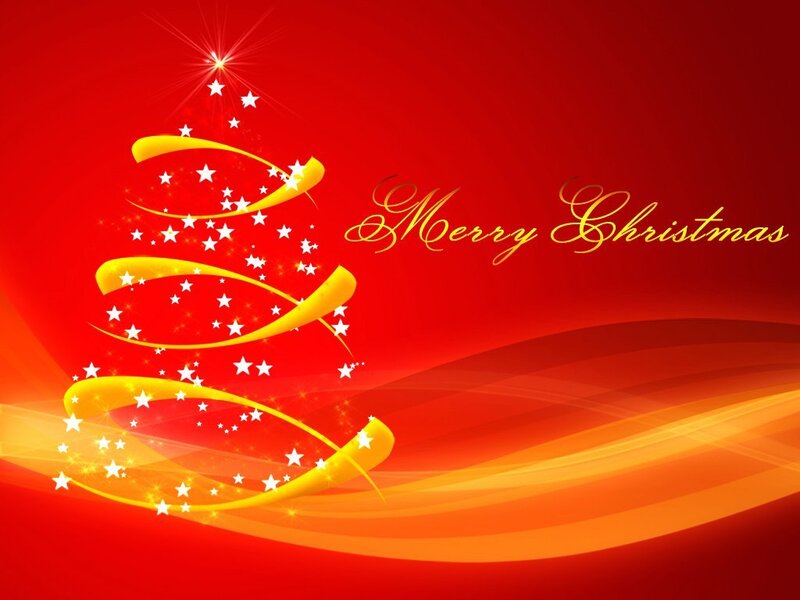 Abstract Christmas Tree — Red, Festive, Winter, Digital Art, Stars, Ribbon