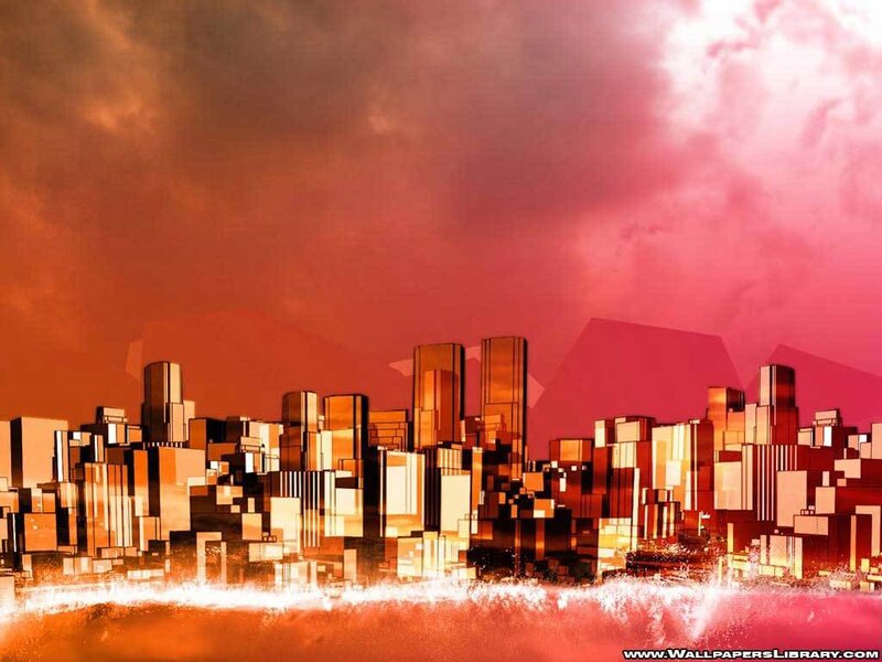 abstract city skyline at sunset
