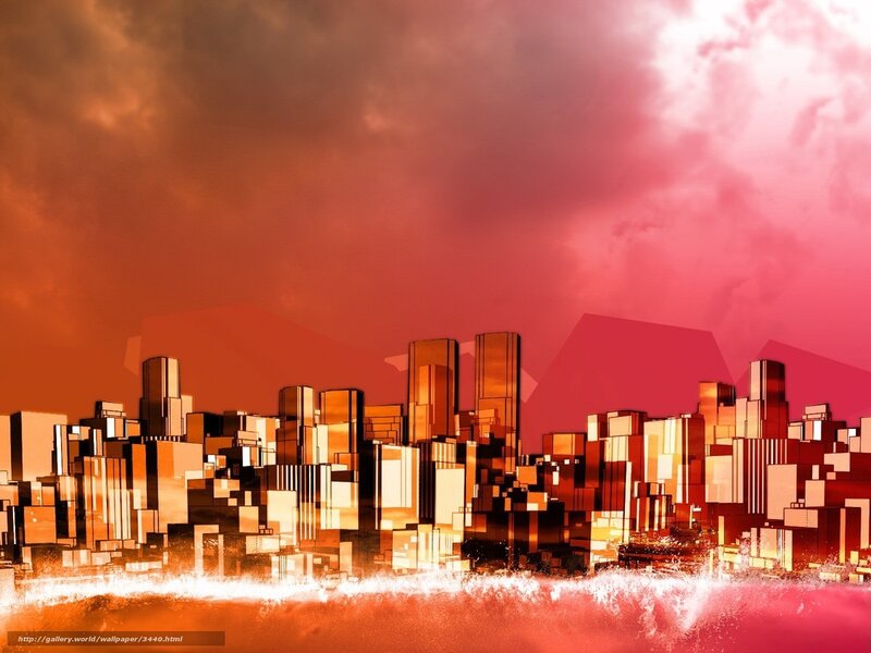 abstract city skyline at sunset