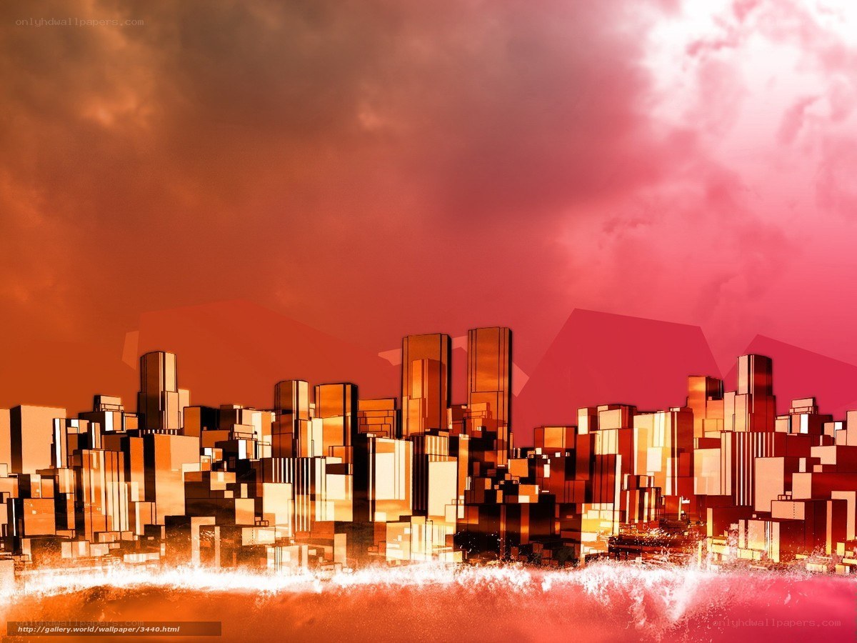 abstract city skyline at sunset