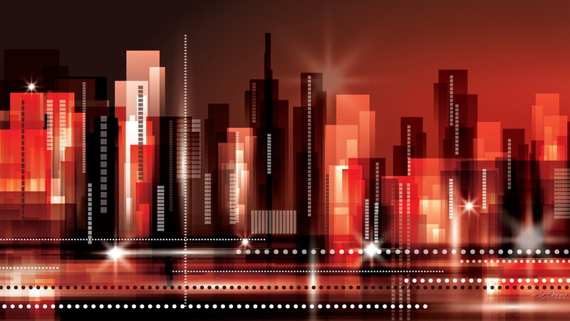 Abstract City Skyline — Red, Dramatic