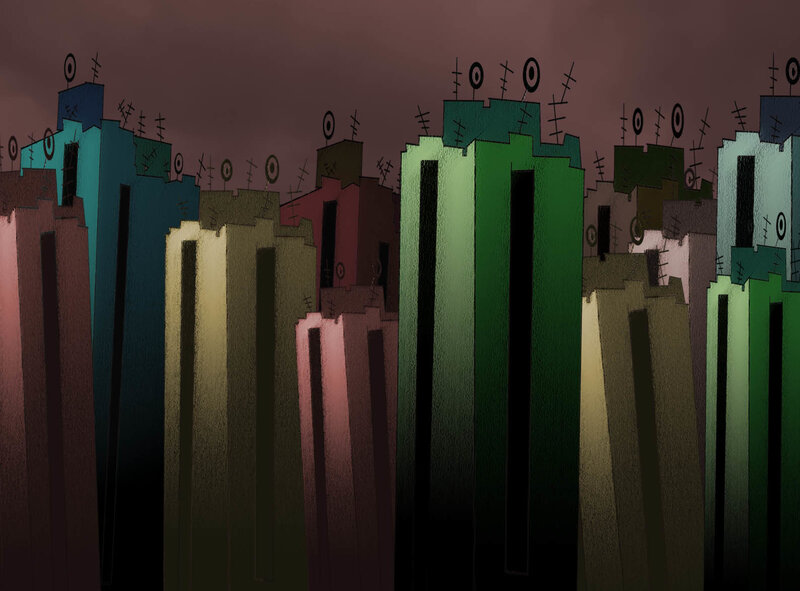 abstract cityscape at dusk