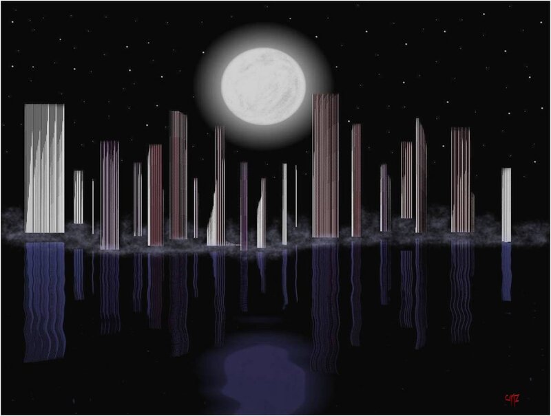 Abstract Cityscape at Night — Black