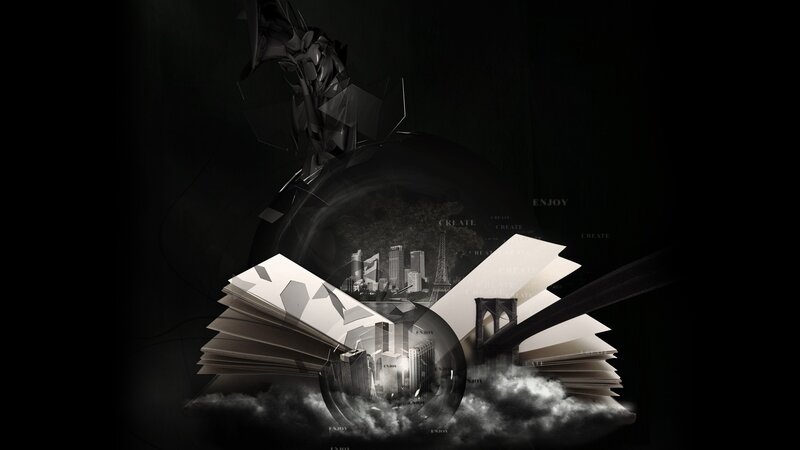 abstract cityscape from book