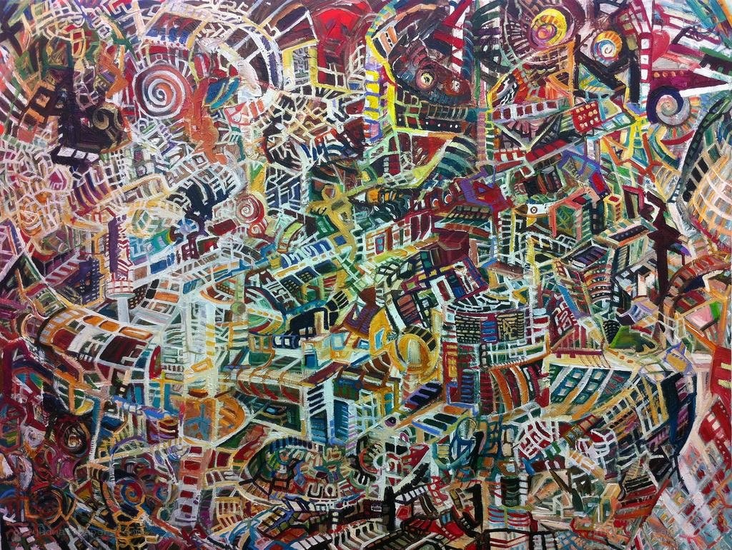 Abstract cityscape painting