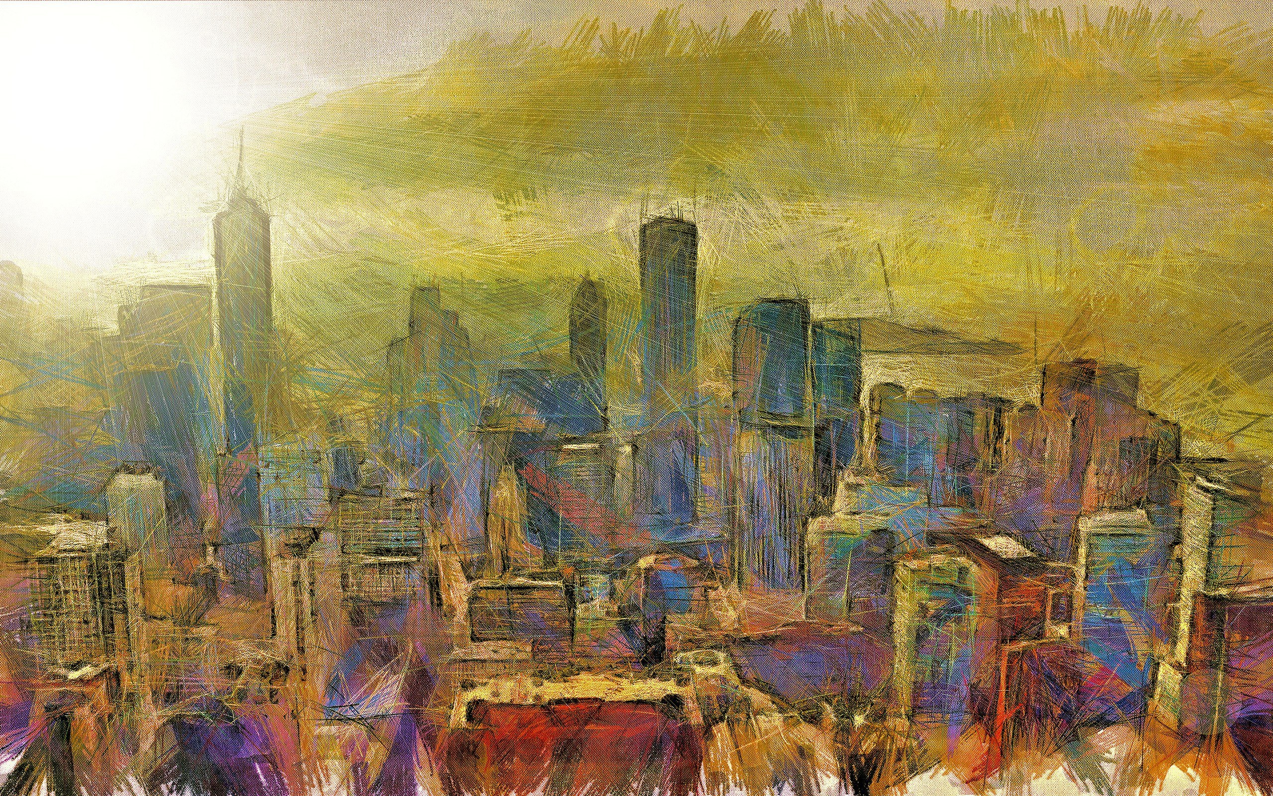 Abstract cityscape painting